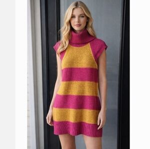 Ashley by 26 International Knee Sleeveless Dress Knitted Sleeveless Pink Orange